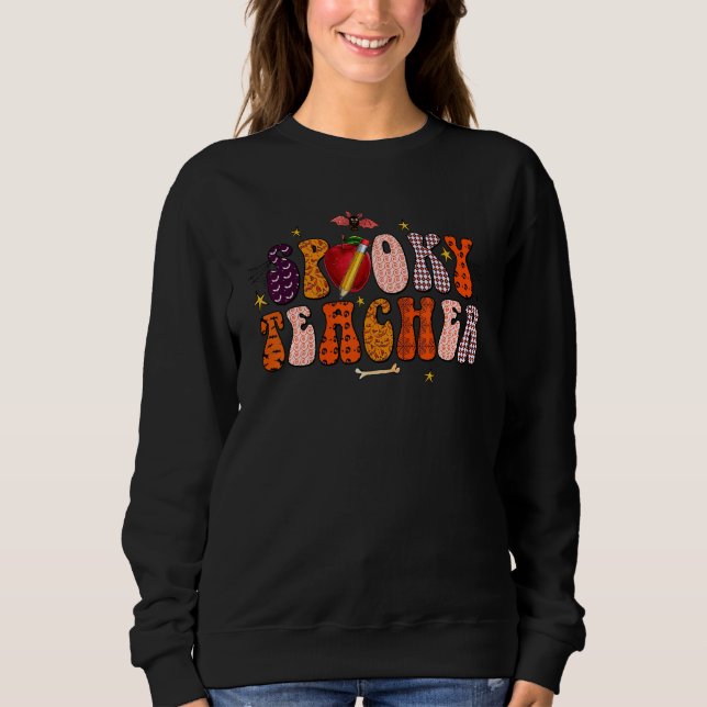 Spooky Season Retro Spooky Teacher Halloween Costu T Shirt (Framsida)