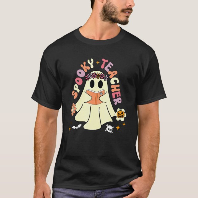Spooky Season Retro Spooky Teacher Halloween Costu T Shirt (Framsida)