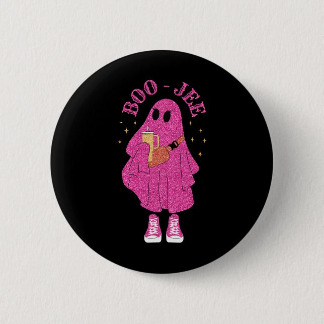 Spooky Season Rosa Ghost Halloween Costume Boujee Knapp (Framsida)