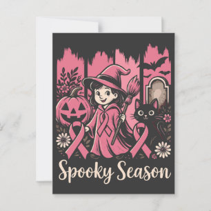 Spooky Season Rosa Ribbon - Cute Halloween Witch Vykort