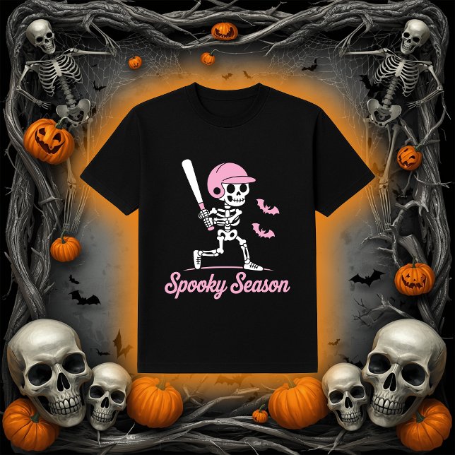 Spooky Season | Skeleton Hitter Rosa Fladdermus T Shirt (Skapare uppladdad)
