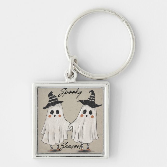 Spooky Season Squad Keychain Fyrkantig Silverfärgad Nyckelring (Framsidan)