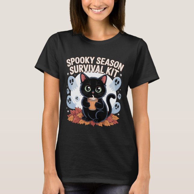 Spooky Season Survival Kit Cute Black Cat T-Shirt  (Framsida)