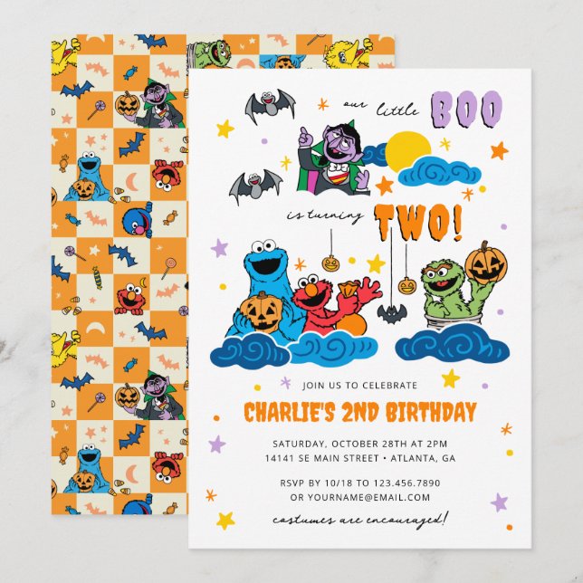 Spooky Sesame Street Halloween Birthday Inbjudningar (Fram/baksida)