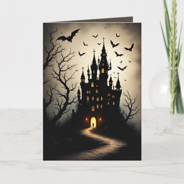 Spooky Shadow Halloween Castle Greeting Cards Kort (Framsida)