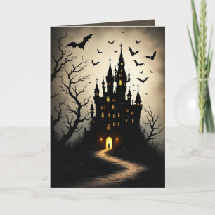 Spooky Shadow Halloween Castle Greeting Cards Kort