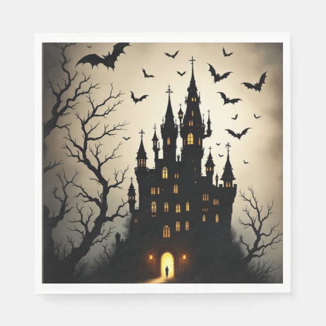 Spooky Shadow Halloween Castle Napkins Pappersservett (Framsidan)