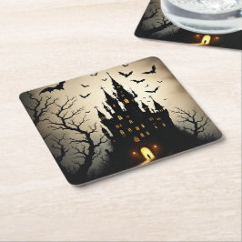 Spooky Shadow Halloween Castle Underlägg Papper Kvadrat