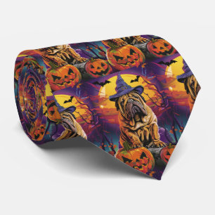 Spooky Shar Pei Hund Halloween Witch och Pumpkin Slips