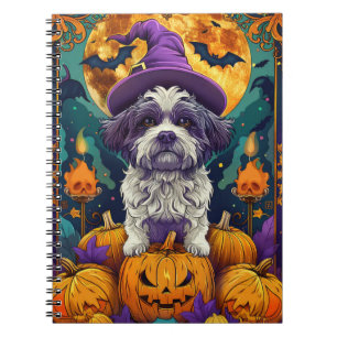 Spooky Shih Tzu Hund Halloween Witch och Pumpkin Anteckningsbok