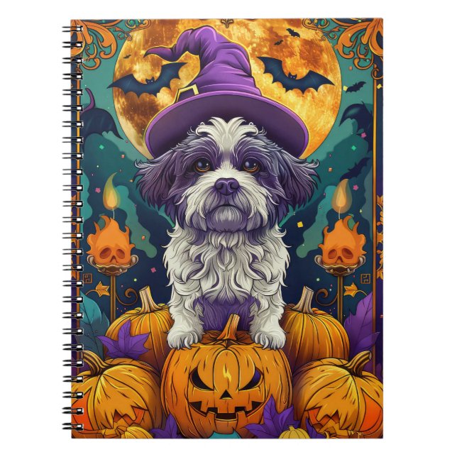 Spooky Shih Tzu Hund Halloween Witch och Pumpkin Anteckningsbok (Framsidan)