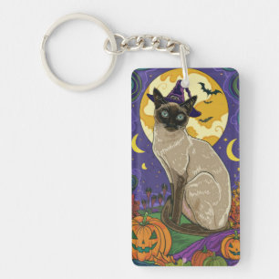 Spooky Siamese Cat Halloween Witch och Pumpkin