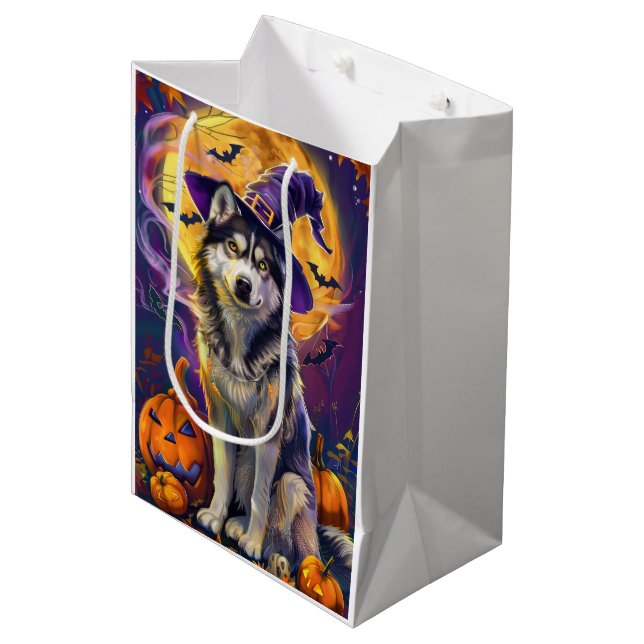 Spooky Siberian husky Hund Halloween Witch Pumpkin (Framsidan Vinklad)