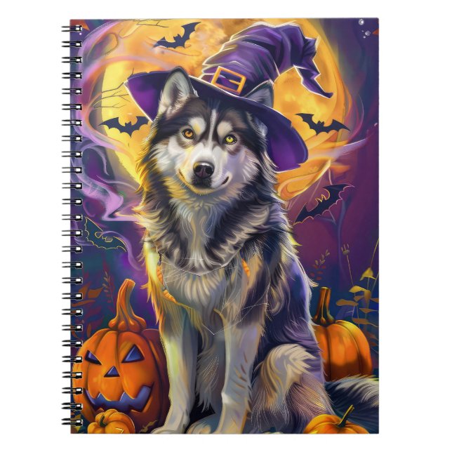 Spooky Siberian husky Hund Halloween Witch Pumpkin Anteckningsbok (Framsidan)