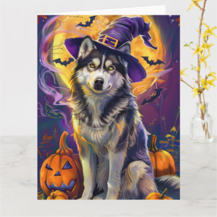 Spooky Siberian husky Hund Halloween Witch Pumpkin Kort