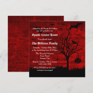 Spooky Silhouettes Grungy Red Halloween Inbjudningar