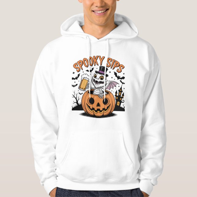 Spooky Sips Skeleton Lizard Halloween Hoodie (Framsida)