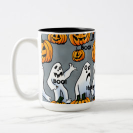 Spooky Sips: Spooky Ghost och Pumpkin Halloween Mu Två-Tonad Mugg