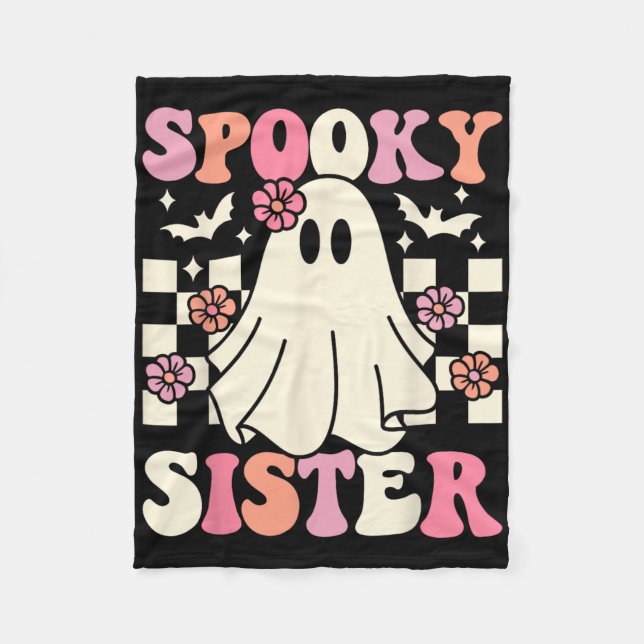 Spooky Sister Halloween Ghost Costume Retro Groovy Fleecefilt (Framsidan)