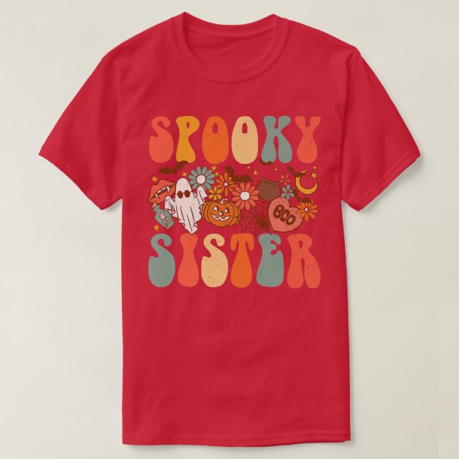 Spooky Sister Matching Shirt Retro Halloween Ghost T (Design framsida)