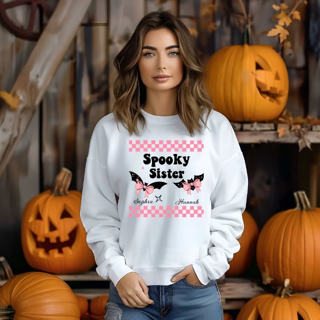Spooky Sister Personlig Namn Halloween Gift T Shirt (Skapare uppladdad)