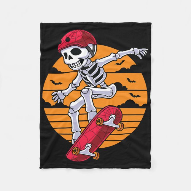 Spooky Skateboarding Skeleton Funny Skater Fleecefilt (Framsidan)