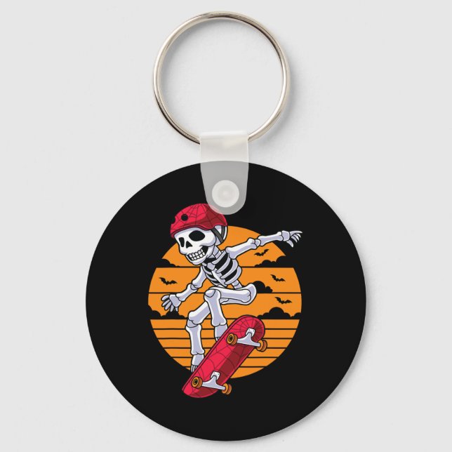 Spooky Skateboarding Skeleton Funny Skater Nyckelring (Framsida)