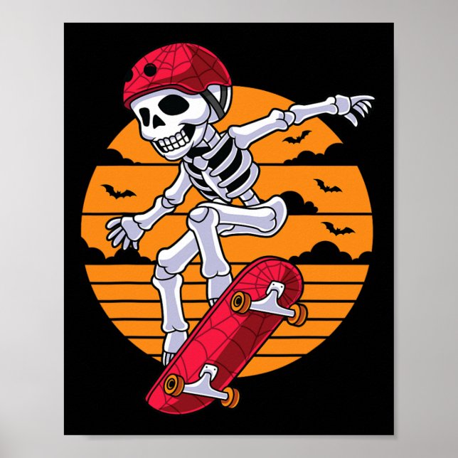 Spooky Skateboarding Skeleton Funny Skater Poster (Framsidan)