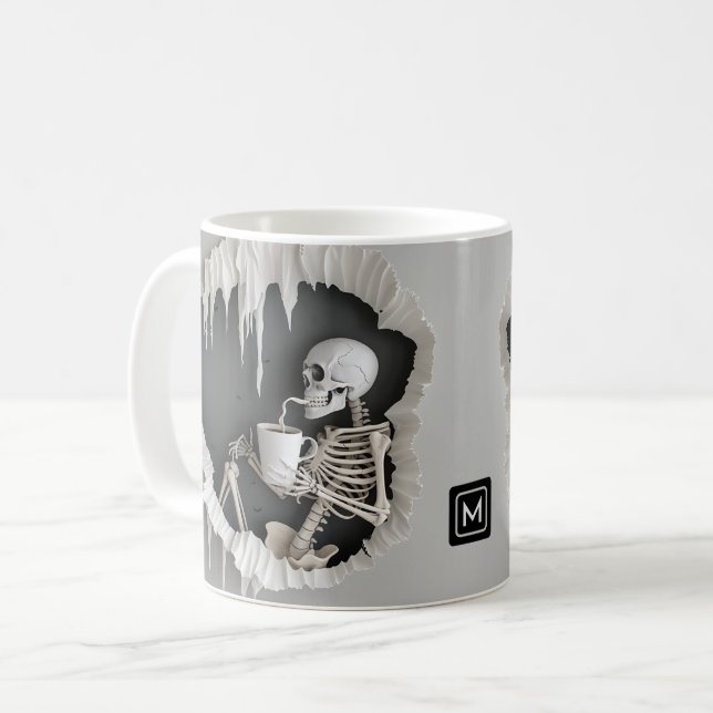 Spooky Skeleton 3D-Abstrakt Illustration Halloween Kaffemugg (Framsida vänster)