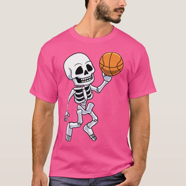 Spooky Skeleton Basketball Player Boys Kids T Shirt (Framsida)