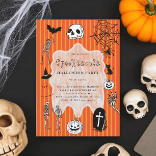Spooky Skeleton Black Cat Fladdermus Halloween fes Inbjudningar