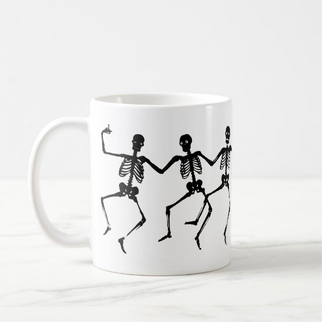 Spooky Skeleton Black & White Halloween Kaffemugg (Vänster)