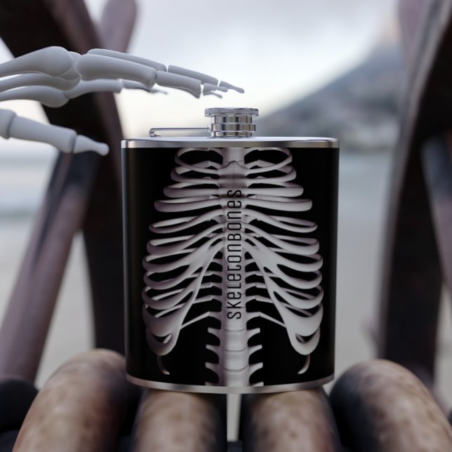 Spooky Skeleton Bones Rib Cage Classic Halloween Fickplunta (Ghoulishly cool Flask with a bony Rib Cage, just the thing to channel your inner skeleton! )