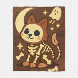 Spooky Skeleton Cat and Ghost Fleece Blanket