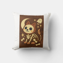 Spooky Skeleton Cat and Ghost Throw Pillow Kudde