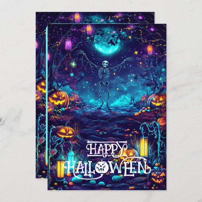 Spooky Skeleton Dance Card Inbjudningar (Fram/baksida)