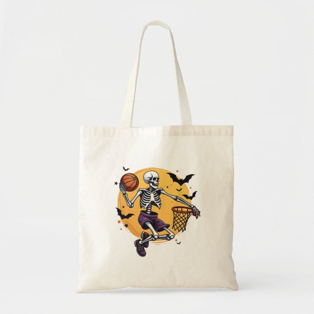 Spooky Skeleton Dunking Basketball Graveyard Hallo Tygkasse (Framsidan)