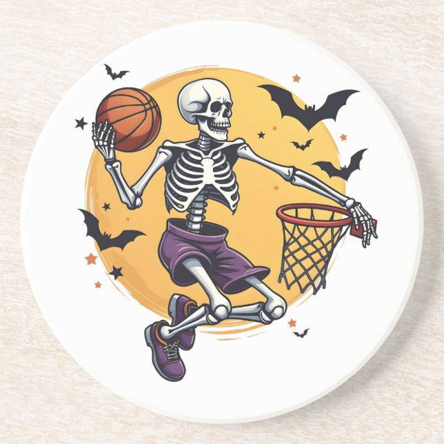 Spooky Skeleton Dunking Basketball Graveyard Hallo Underlägg (Framsidan)