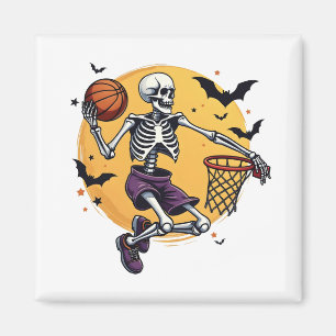 Spooky Skeleton Dunking Basketball Graveyard Magnet