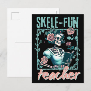 Spooky Skeleton Elementary School Teacher Helg Vykort