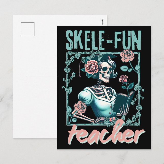 Spooky Skeleton Elementary School Teacher Helg Vykort (Fram/baksida)