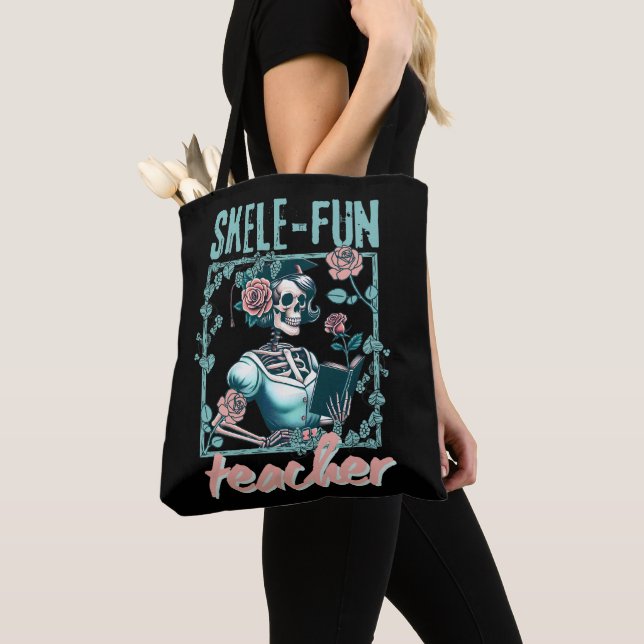 Spooky Skeleton Elementary School Teacher Tote Tygkasse (Närbild)