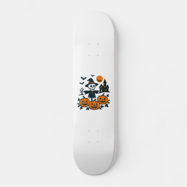 Spooky skeleton fågelskrämma och hemlig husnatt mini skateboard bräda 18,5 cm (Framsida)