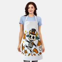 Spooky Skeleton Goat All-Over Print Apron, Medium