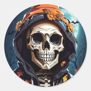 Spooky Skeleton Grinning Halloween Runt Klistermärke
