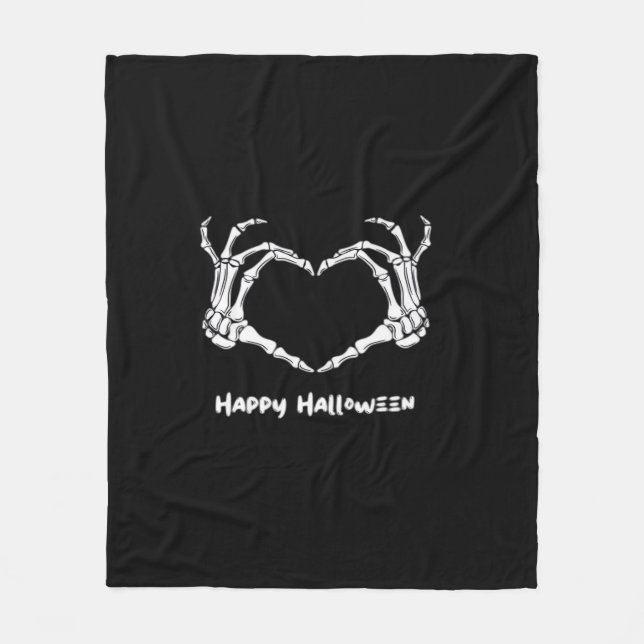 Spooky Skeleton Hand Heart med "Happy halloween" Fleecefilt (Framsidan)