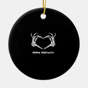 Spooky Skeleton Hand Heart med "Happy halloween" Julgransprydnad Keramik