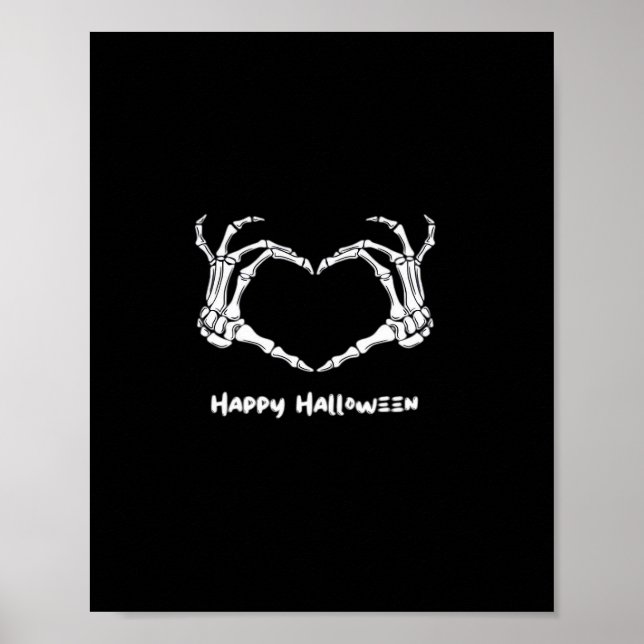 Spooky Skeleton Hand Heart med "Happy halloween" Poster (Framsidan)