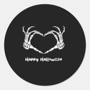 Spooky Skeleton Hand Heart med "Happy halloween" Runt Klistermärke
