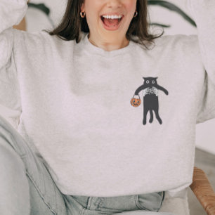 Spooky Skeleton Hand Holding Black Cat Halloween T Shirt
